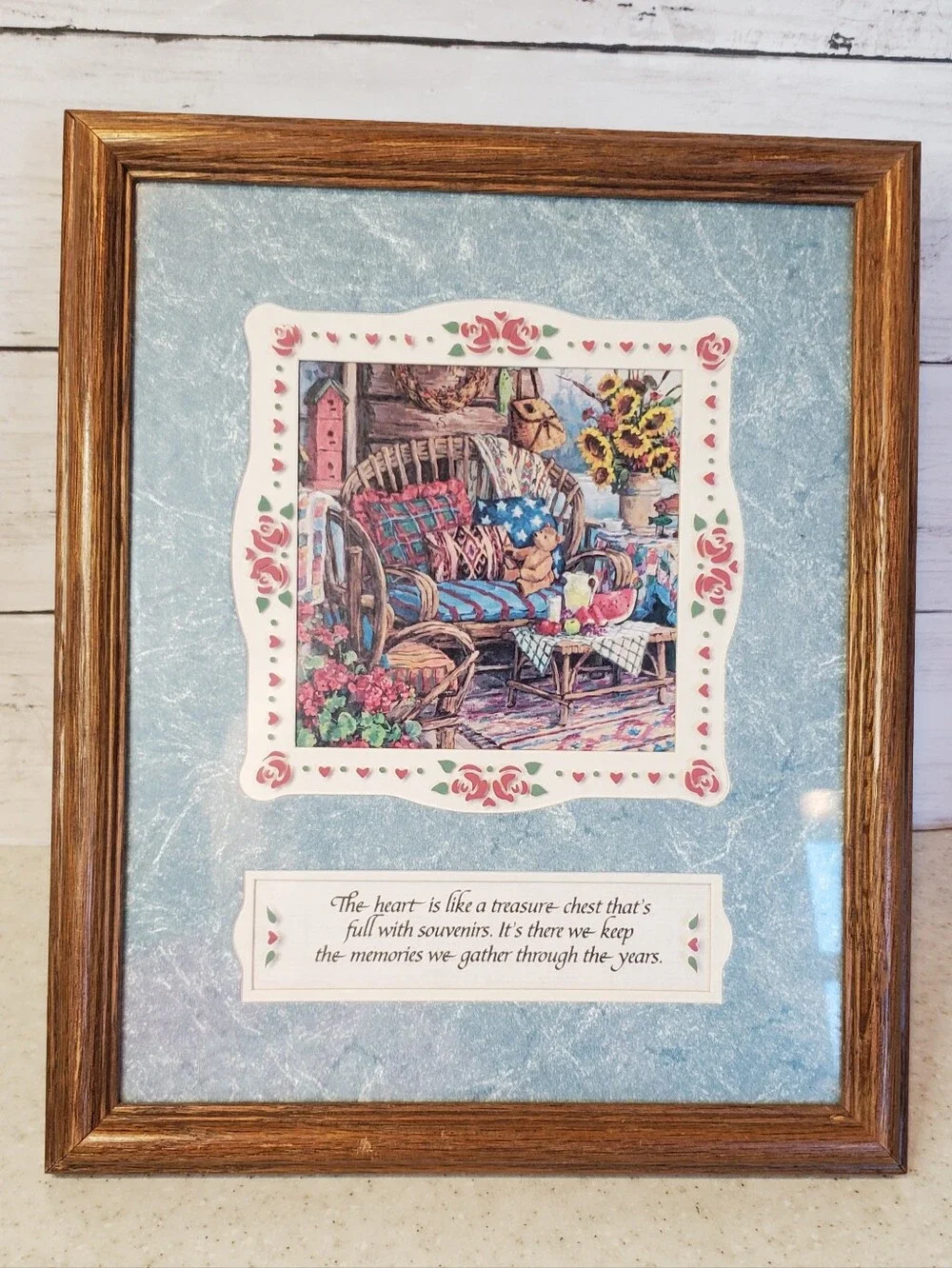 Teddy Bear Cottage Picture 9x11 Wood Frame Glass Grandmacore Cottagecore Wall Ta